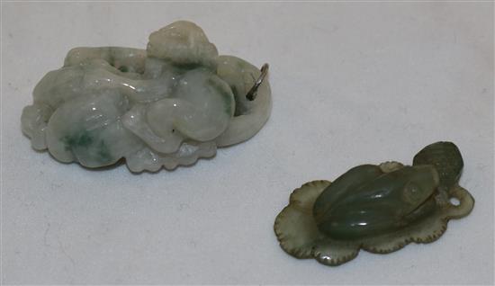 A group of five jadeite pendants and other hardstone carvings, 20th century, 2.4 to 7.7.cm (10)